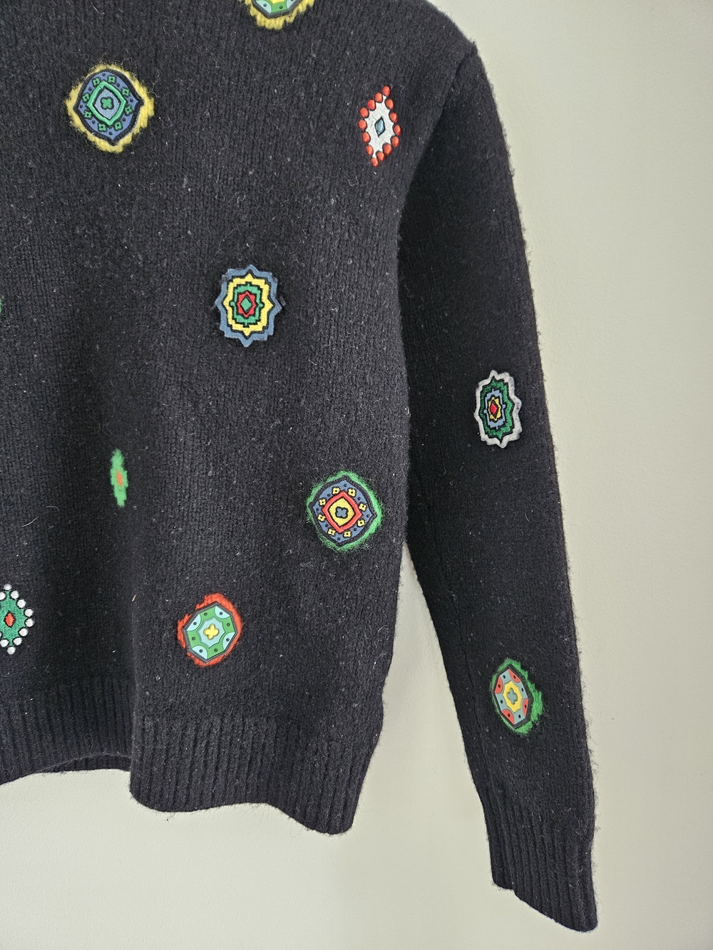 Kenzo x H&M Wool Sweater Black Embroidered Patch Crewneck Womens Small - Picture 4 of 9